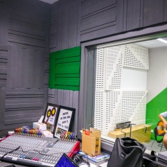 A recording studio with visual access to three rooms